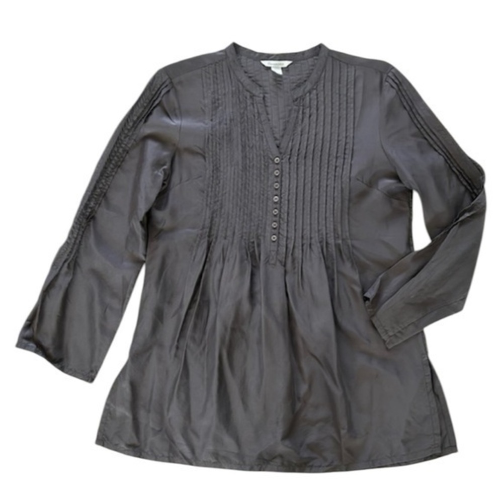 Garnet Hill size 6 100% silk blouse pintuck tunic
